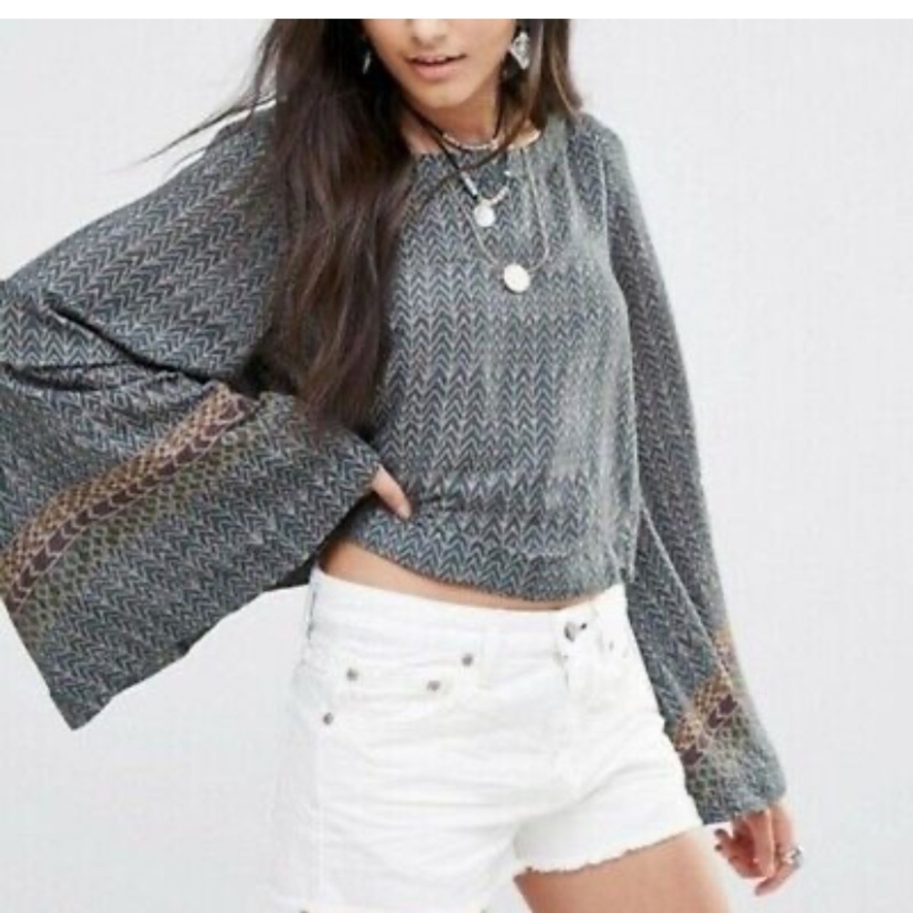 Free People Gray Patterned Blouse